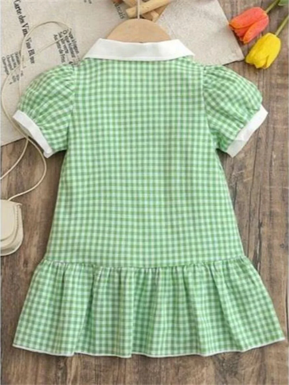 Children's Gingham Ruffle Hem Polo Dress
